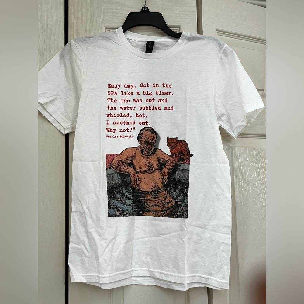 ⭐️NWOT - White T-Shirt with Screen-Printed Charles Bukowski Quote - Size Small